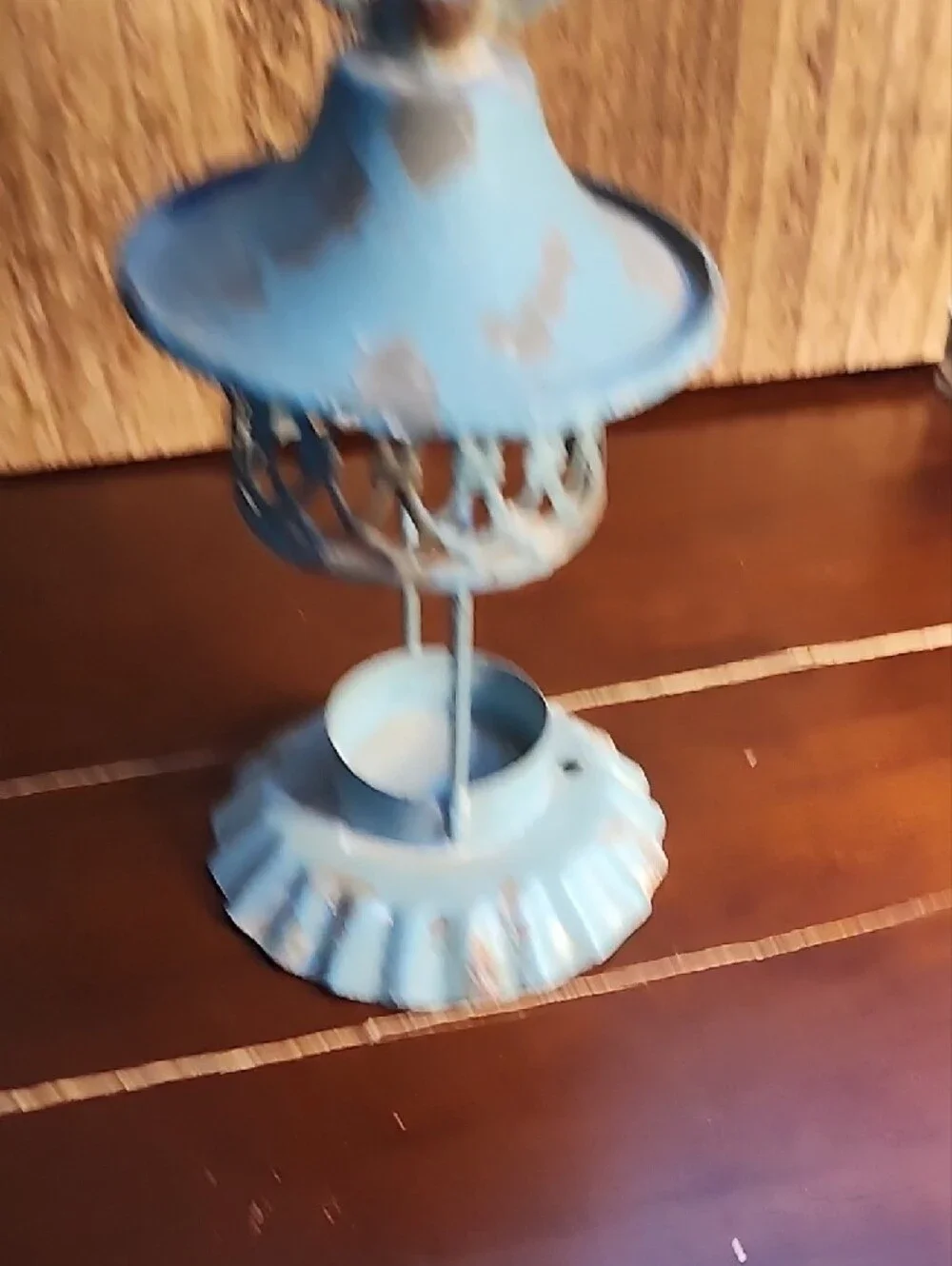 Distressed Blue Metal Decorative Lantern with Handle